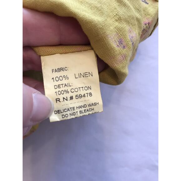 NWT Bellambra Pure 100% Linen Bow Dress Mustard Yellow Pink Floral Boho Sz XS - Picture 6 of 10